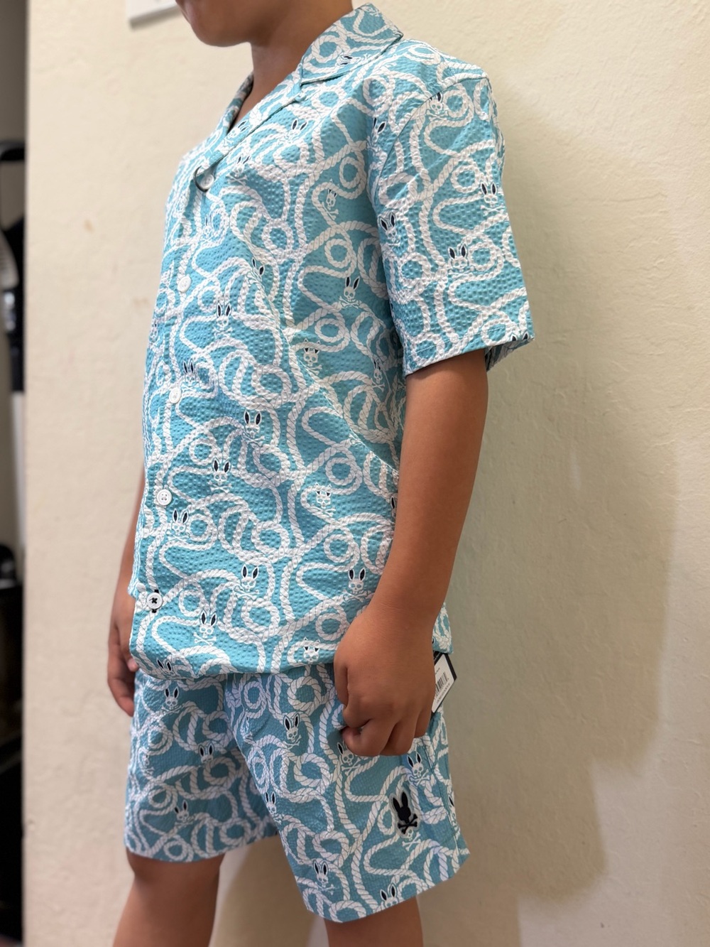 Psycho Bunny Teal and White Rope-Print Short Set